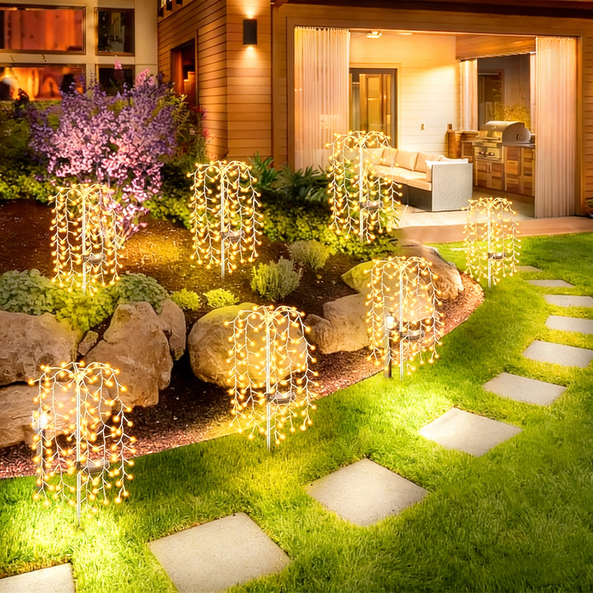 Solar Garden Warm Lights 240 LED Firework Lights Color Christmas Garden Light with Twinkling 2 Pack Fairy Swaying Landscape Light Outdoor Waterproof Path Light for Garden Yard Party Decoration Gifts