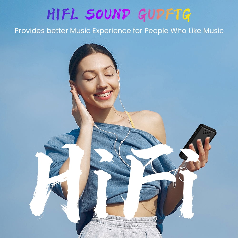 Upgrade MP3 Player with Bluetooth and 32GB Hi-Fi Music Player with Built-in Speaker Earphones Voice-Activated Recording MP3 Players with FM/E-Book/Video Supports up to 128GB for Kids Running Walking