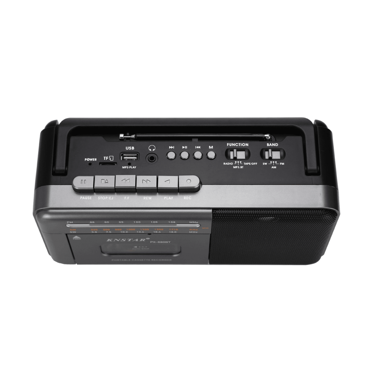 Cassette Tape Player Bluetooth Boombox Cassette Player AM/FM/SW Radio Stereo Tape Player/Recorder with Big Speaker and Earphone Jack USB/TF Card Player AC Powered or Battery Operated Grey