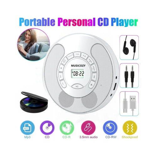 Portable CD Player with Bluetooth Rechargeable Walkmans CD Player for Car Built-in Speaker Bluetooth Transmitter A-B Repeat and Speed+/- Personal CD Player with Headphone Jack AUX Cable Best Gift