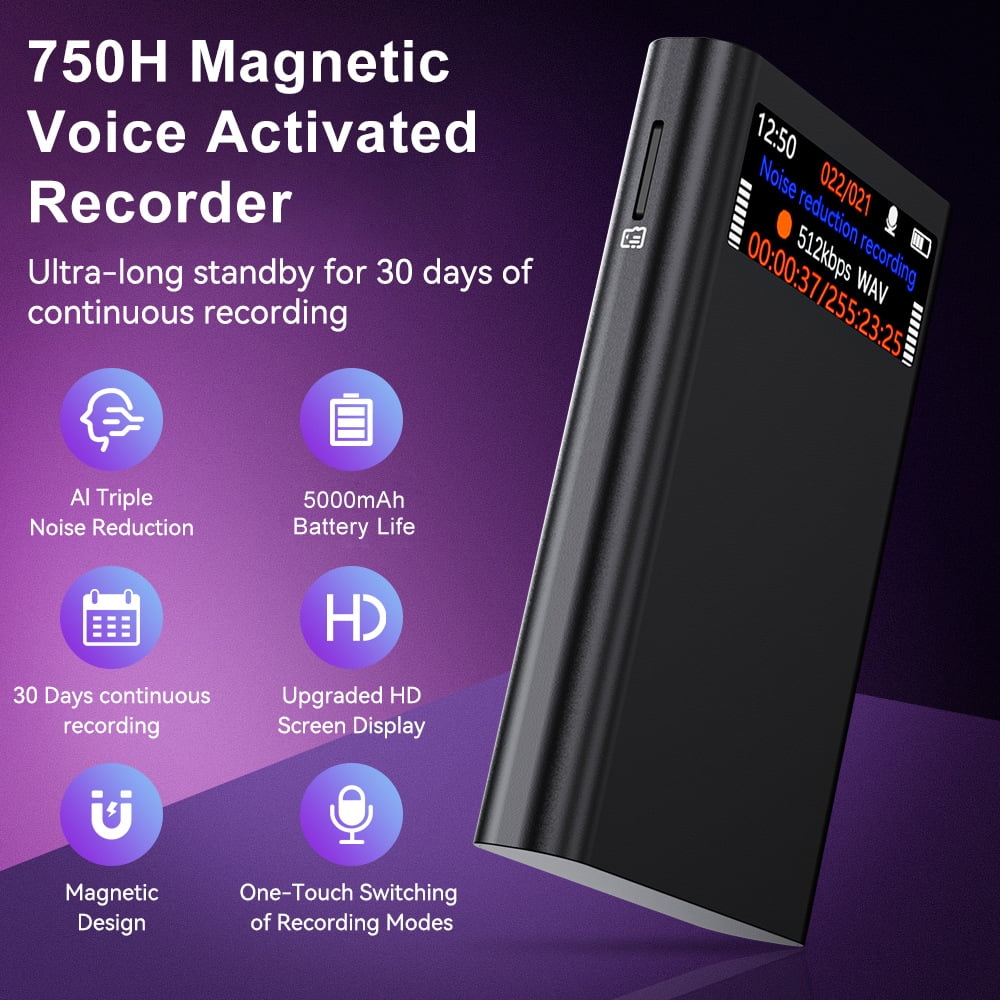 Magnetic Voice Activated Recorder With Screen- (8500 Hours) Voice Recorder with DSP 4.0-AI Noise Cancellation-128GB Portable Recording Device Voice Recorder with Playback for Work Meetings Lectures
