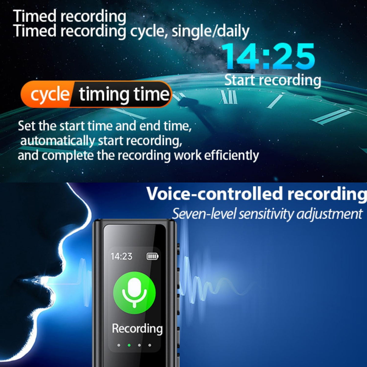 MUSICOZY Digital Voice Recorder 64GB USB Voice Activated Audio Recorder Small and Portable Voice Recorders with Playback Digital Voice Recorder for Meetings/Interviews/Classroom Support to 256GB