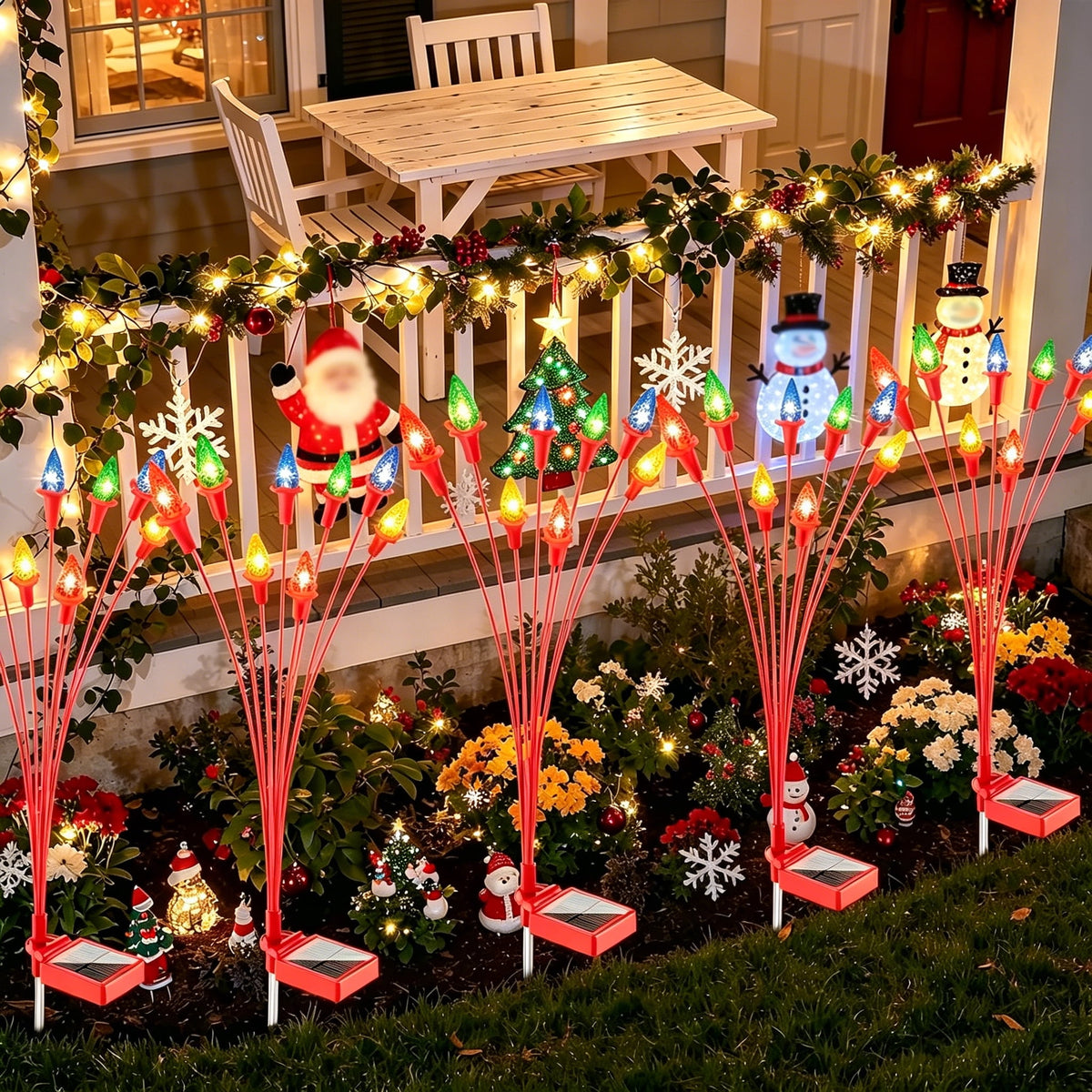 XEAZON 4 Pcs Christmas Berry Solar Garden Light Waterproof Outdoor Decor Stake Light Auto ON/Off Solar Multiple Color Lights Christmas Decorating Outdoor Yard Light for Holiday Pathway Pond Courtyard