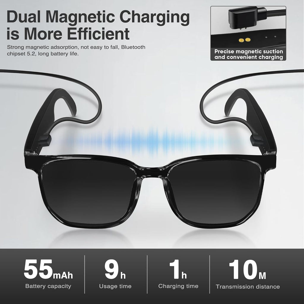 MUSICOZY AI Translator Smart Glasses for Men Women Bluetooth Audio Glasses with 110+ Translation Smart Glasses Real-Time Translation Multifunctional Bluetooth Glasses Open Ear Lighweight (Black)
