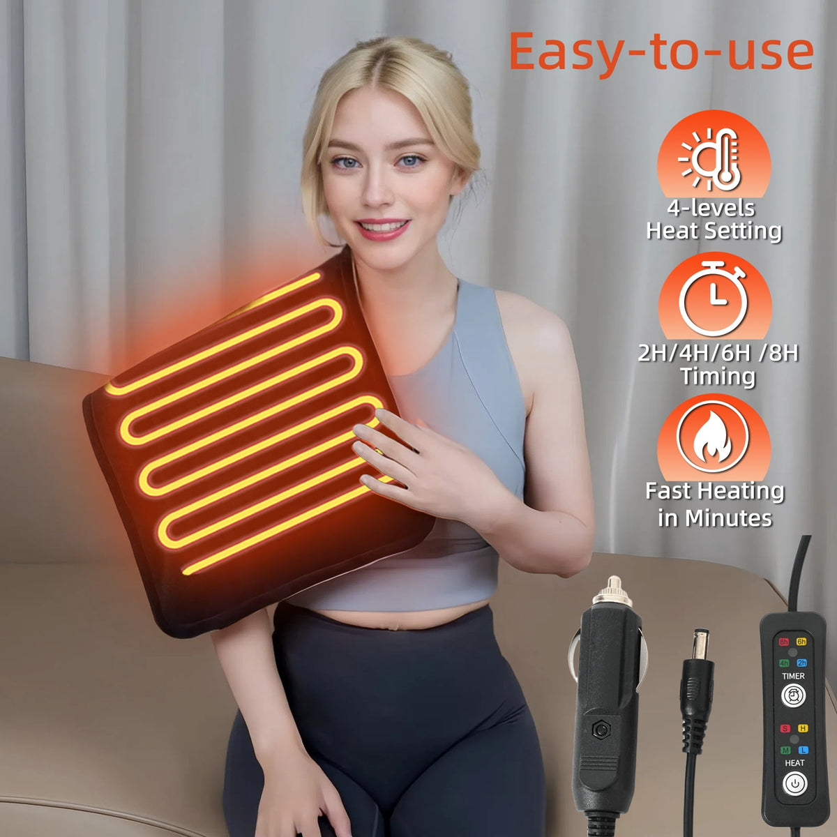 Car Heated Blanket for Back Pain Relief 12V Car Electric Blanket with 4 Heat Setting 8 Auto-Off AB-Sided Portable Mini Travel Heated Blanket for Women and Men Christmas Gifts for Elderly People