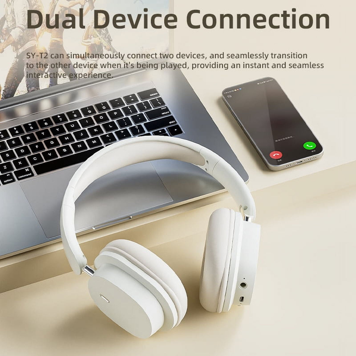 Wireless Bluetooth Headphones Over Ear Hi-Fi Stereo Wireless Headphones Foldable/Wired/Wireless with Microphone/TF Available for TV Travel Home Office Headset Quick Charge 20 Hours Playtime White