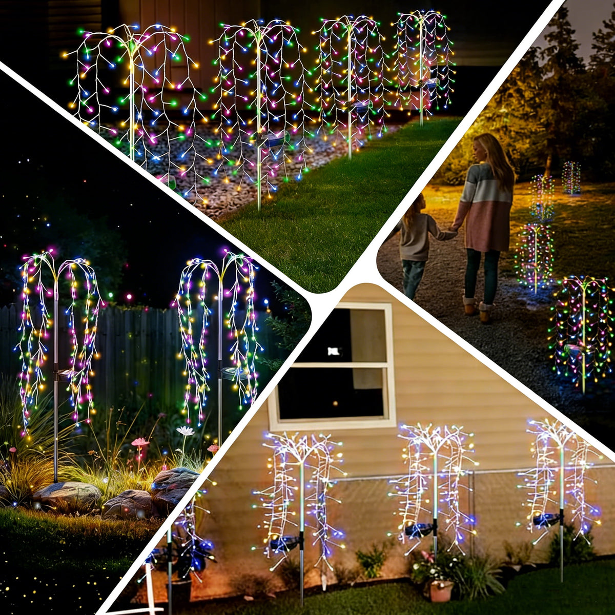 Solar Garden Warm Lights 240 LED Firework Lights Color Christmas Garden Light with Twinkling 2 Pack Fairy Swaying Landscape Light Outdoor Waterproof Path Light for Garden Yard Party Decoration Gifts