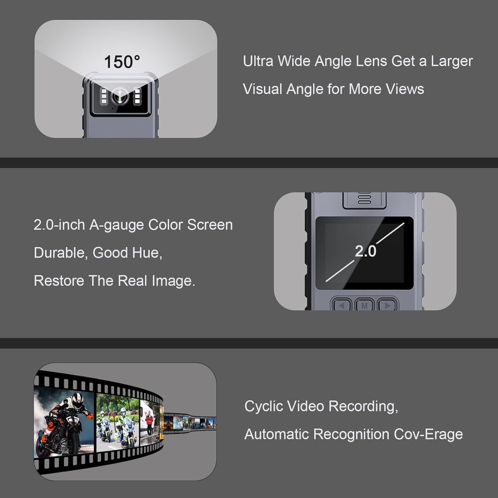 Police Body Cameras with Audio and Video Recording Body Mounted Video Camera Built-in 64GB Personal Wearable Cam with 2.0” Screen Night Vision IP65 for Police Law Enforcement Security(No Wifi)