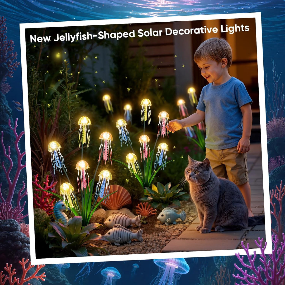 Solar Garden Lights Outdoor 2 Pack 12 LEDs Waterproof Solar Powered Jellyfish Lights Christmas Garden Decorative Lights for Outside Yard Pathway Lawn Warm White Decorations - Unique Gifts for Holiday