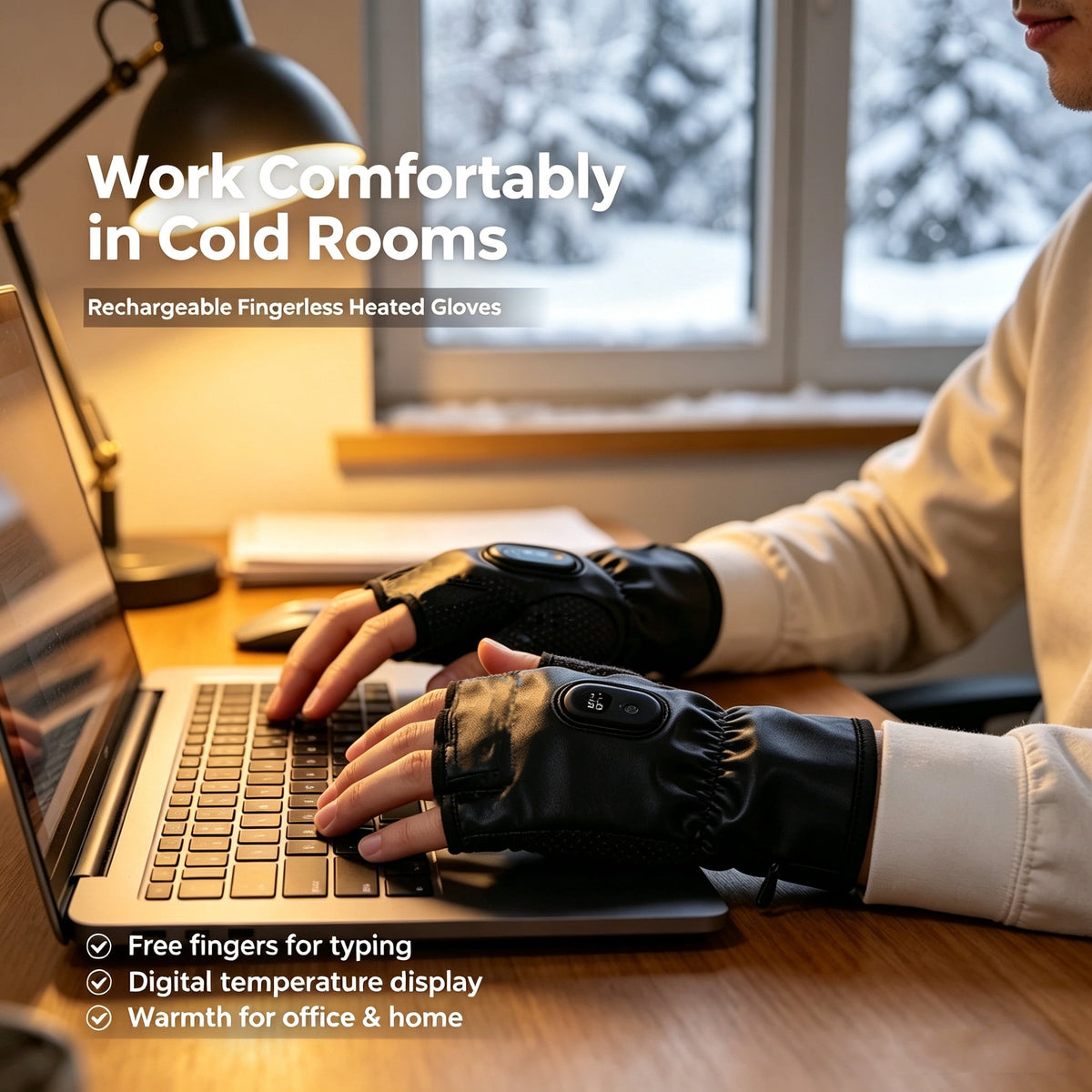 Heated Gloves Rechargeable-Smart Thermostatic Heated Fingerless Gloves Heat Up to 131℉ Portable Heating Glove with Digital Display 3 Temperature Settings for Hiking Skiing Cycling Gifts for Women Man