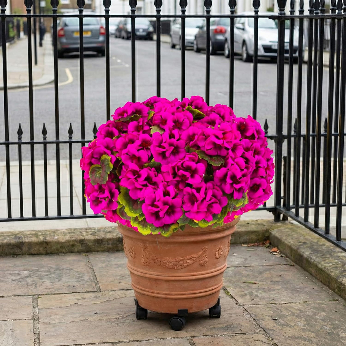 XEAZON Artificial Fake Flowers for Outdoors Decoration 6 Bundles Silk Geraniums Flower UV Resistant Look Real Faux Plants for Spring Summer Garden Porch Patio Window Box Balcony Planters Home Decor