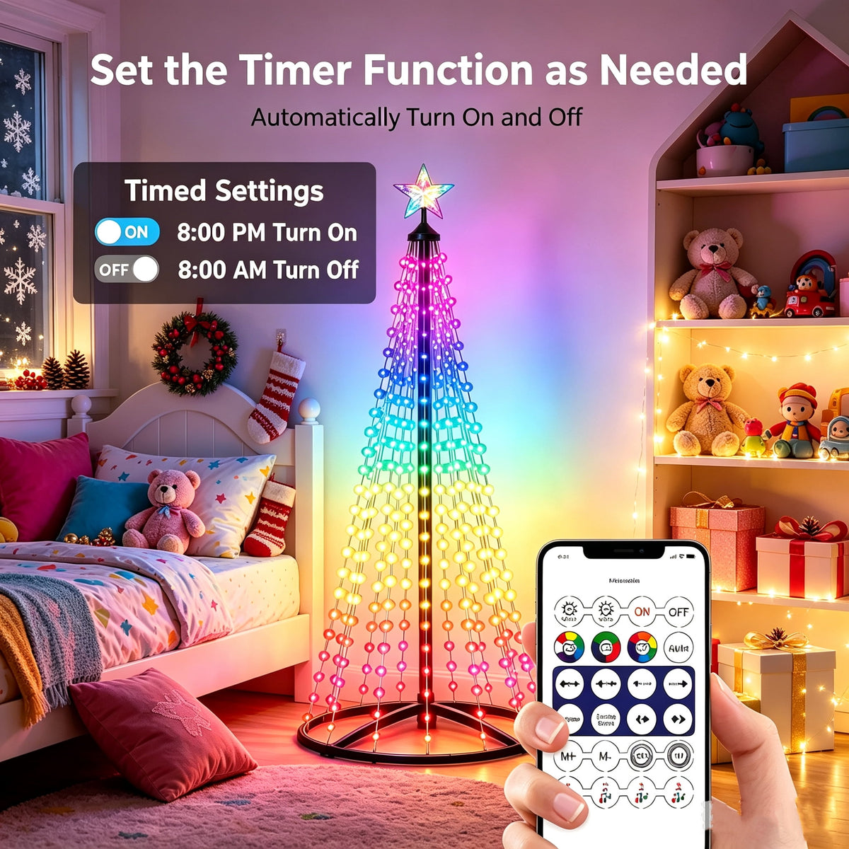 6FT Smart Christmas Tree Light IP65 RGB Christmas LED Lights 16 Mil Color Changing APP & Remote Control Music Sync Timer Group Control String Lights Xmas Decor Patio Beach Pool Cruise Party Gift