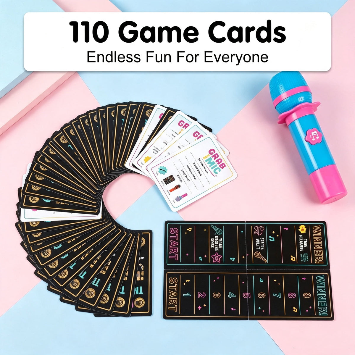 CEDQ Party Game-Ultimate Mic Karaoke Music Trivia Challenge for 2-10 Players New Music Version of Family Card Game 110 Lyric Cards Microphone&Games Board Perfect for Adults & Music Lovers Games Night