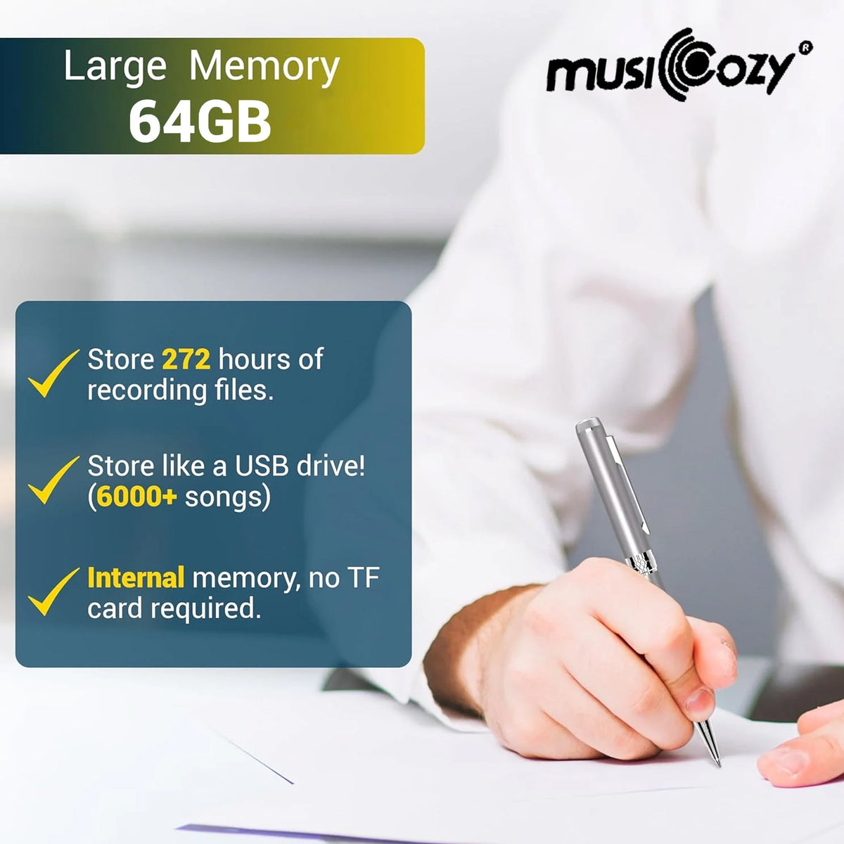64GB Digital Voice Recorder Pen-Mini Audio Recording Device for Meetings-Portable Dictaphone Microphone Professional Audio Recorder for Lecture/Meeting/Course Audio Recorder Transfer File to Computer