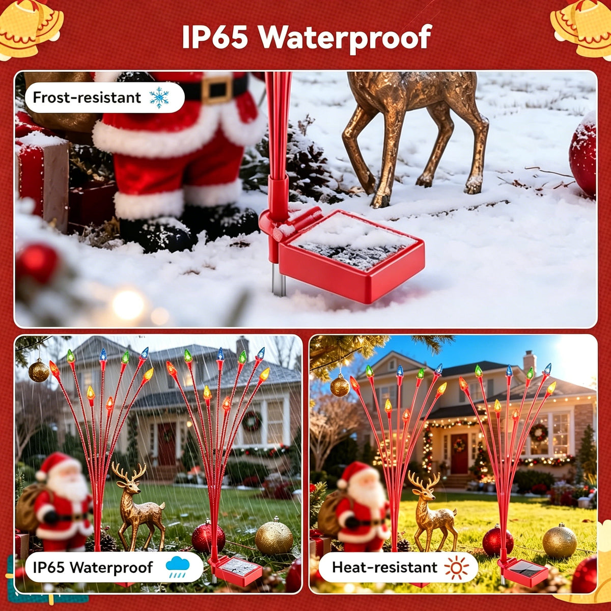 XEAZON 4 Pcs Christmas Berry Solar Garden Light Waterproof Outdoor Decor Stake Light Auto ON/Off Solar Multiple Color Lights Christmas Decorating Outdoor Yard Light for Holiday Pathway Pond Courtyard