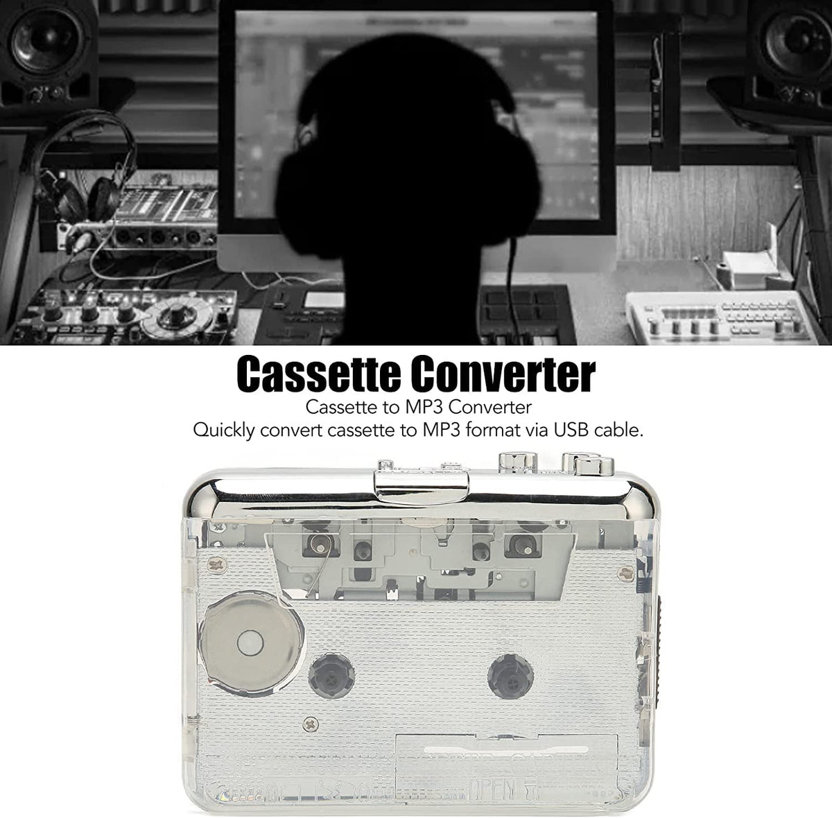 Portable Cassette Player USB Tape to MP3 Converter Digitizer Player Walkmans with 3.5mm Headphone Jack Stereo Cassette Player Compatible with IOS and PC，Vintage Cassette Player for Elder and Student