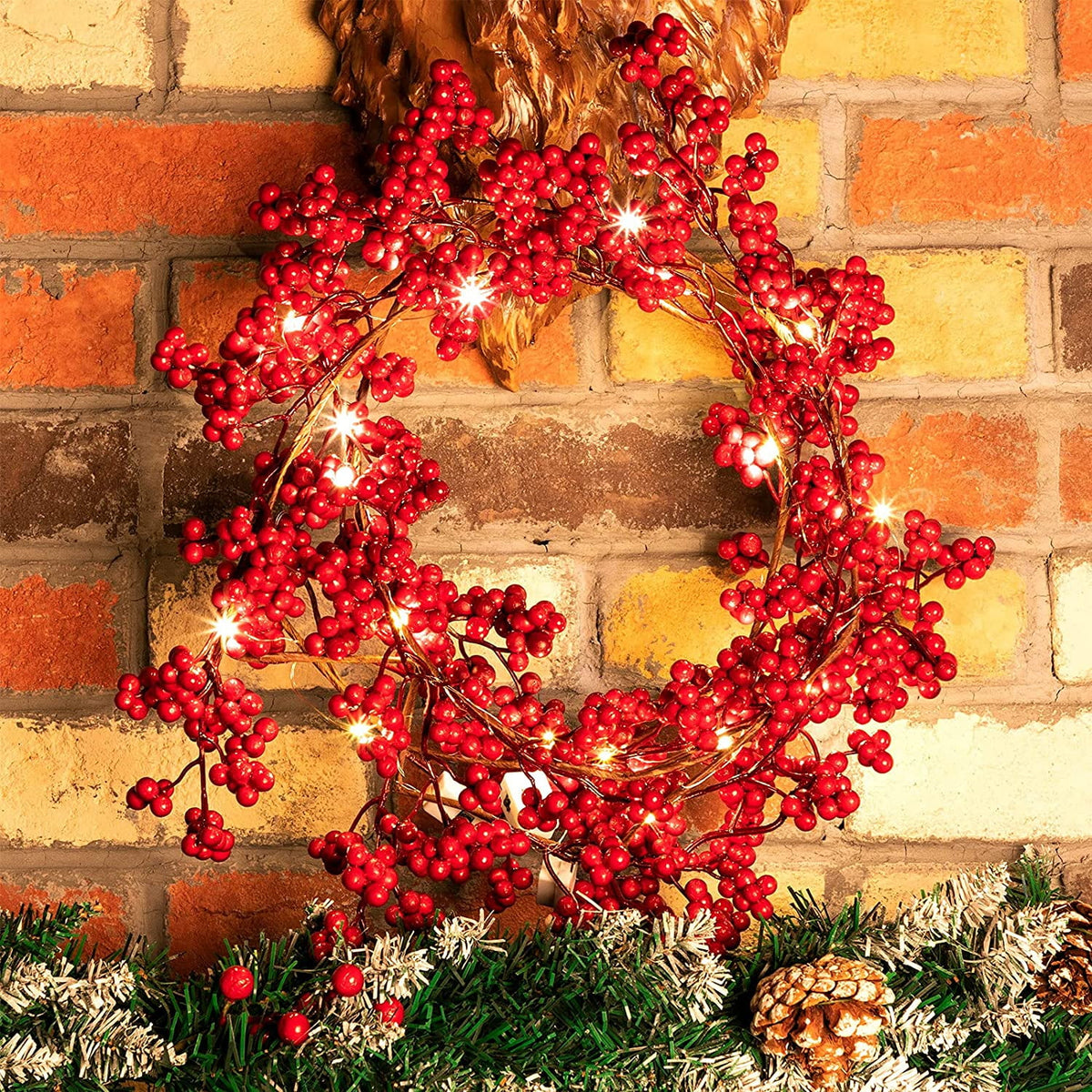 Christmas Red Berry String Garland Artificial Lighted Berry Garland for Home Xmas Winter Valentine s Day Holiday Fireplace Mantel Table Decorations Tree Decor 6 ft Xmas Decoration (1 Piece)