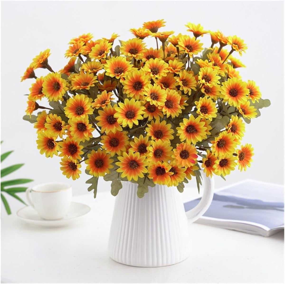 5-Pack Artificial Fall Flowers Fake Lifelike Mums for Outdoors UV Resistant Silk Daisy Floral Faux Mum Plants Fake Bushes for Year-Round Porch Garden Yard Porch Patio Decor Home Decor Indoor Outside