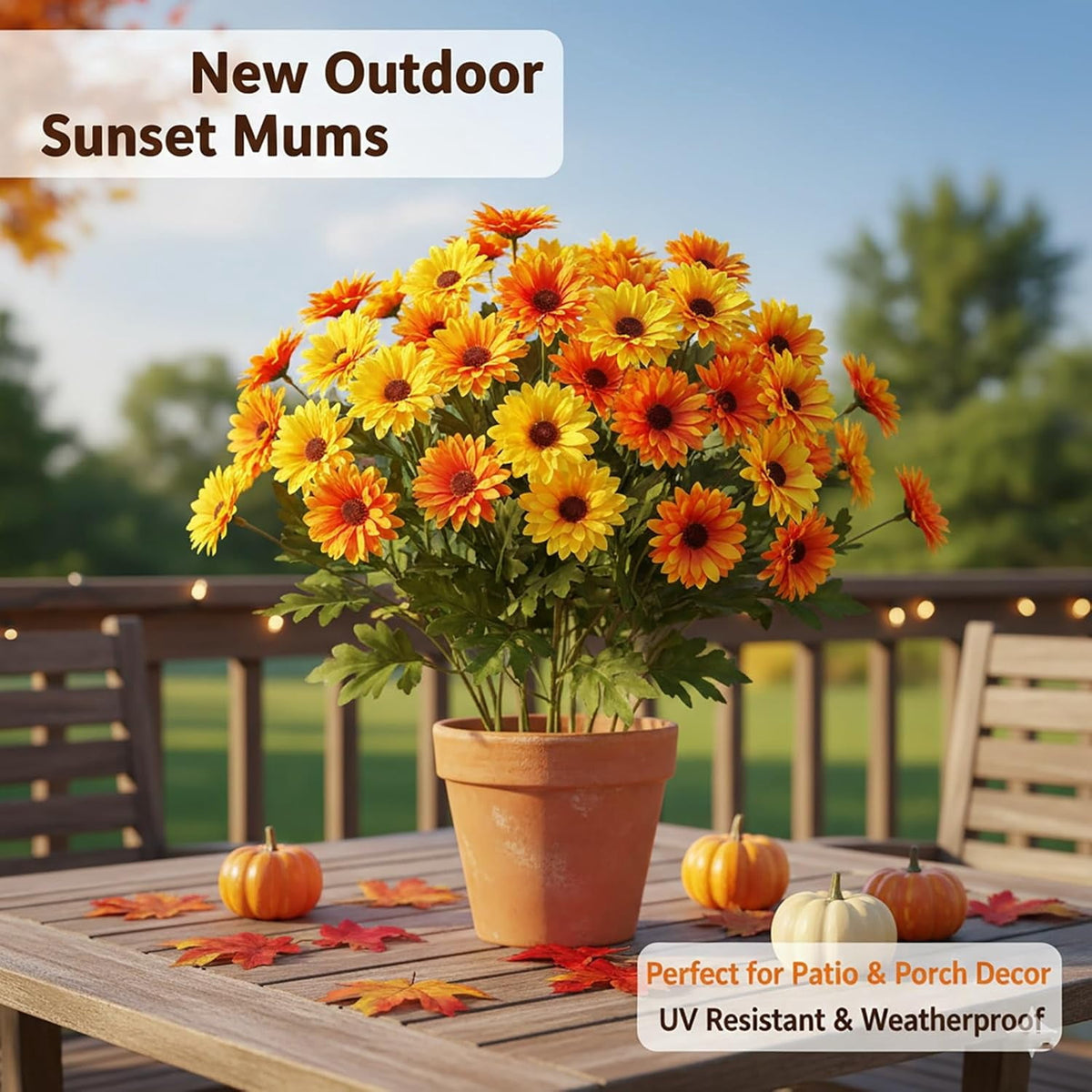 5-Pack Artificial Fall Flowers Fake Lifelike Mums for Outdoors UV Resistant Silk Daisy Floral Faux Mum Plants Fake Bushes for Year-Round Porch Garden Yard Porch Patio Decor Home Decor Indoor Outside