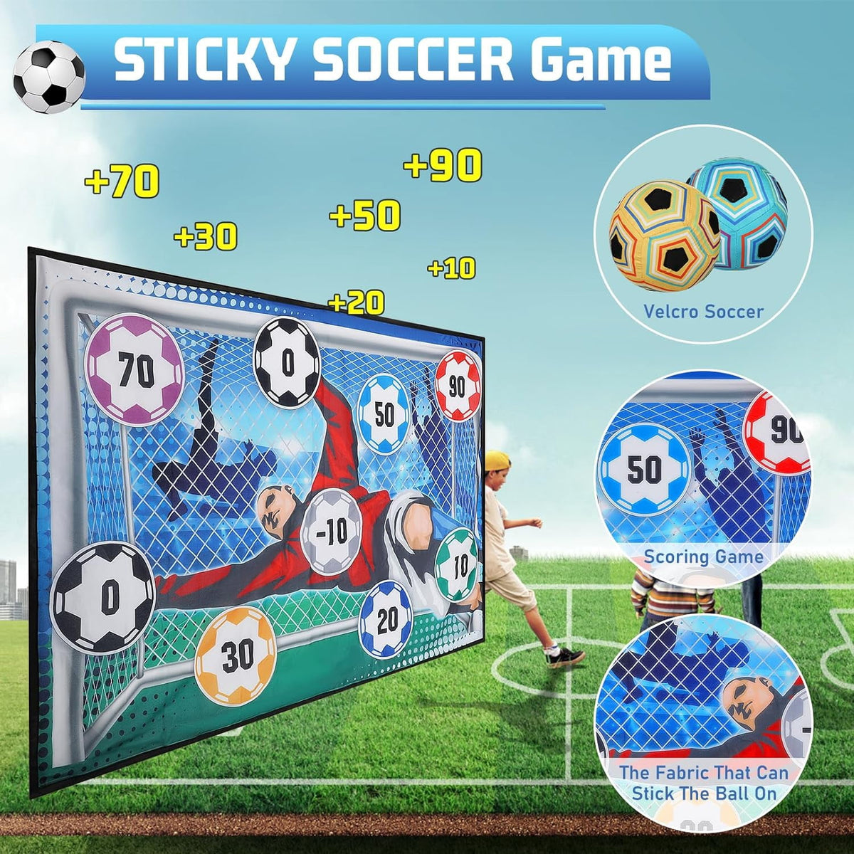CEDQ Toy Soccer Ball Game Set for Boys and Girls Kids Sports Toys Indoor Outdoor Backyard Toss Soccer Goal Game with 2 Balls 1 Flannel Target Soccer Toys for 3-5 6-8 8-12 Years Old Kids Birthday Gift