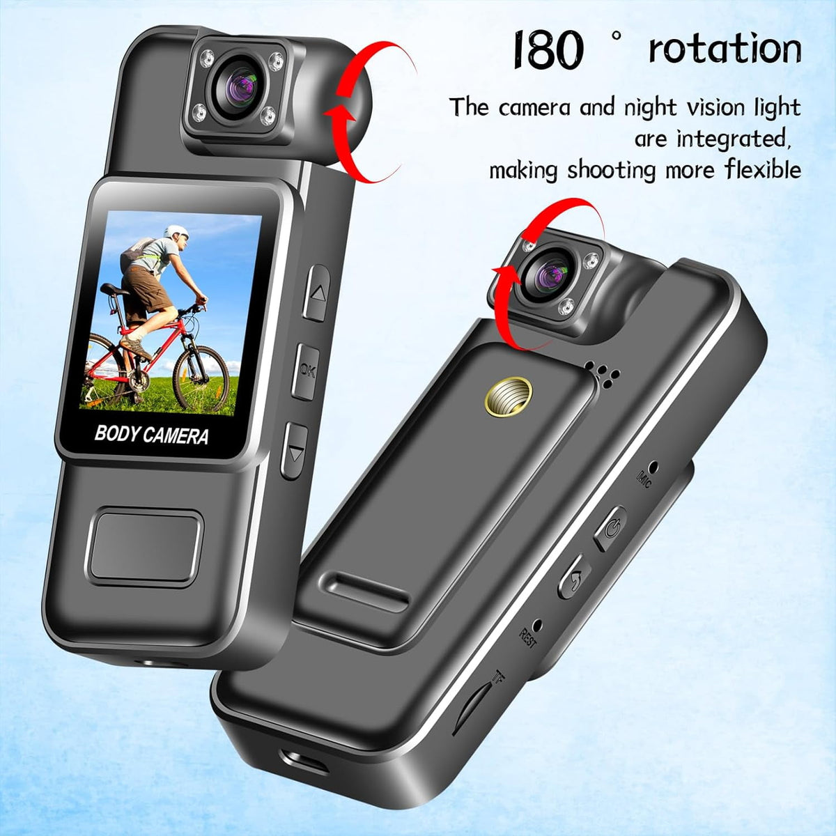 Mini Body Camera HD 1080P Wearable Body Cam with 180° Rotating Lens and Smart Motion Detection Portable Camcorder with IR Cut Auto Night Vision&Loop Record for Outdoors Sports Police Law Enforcement