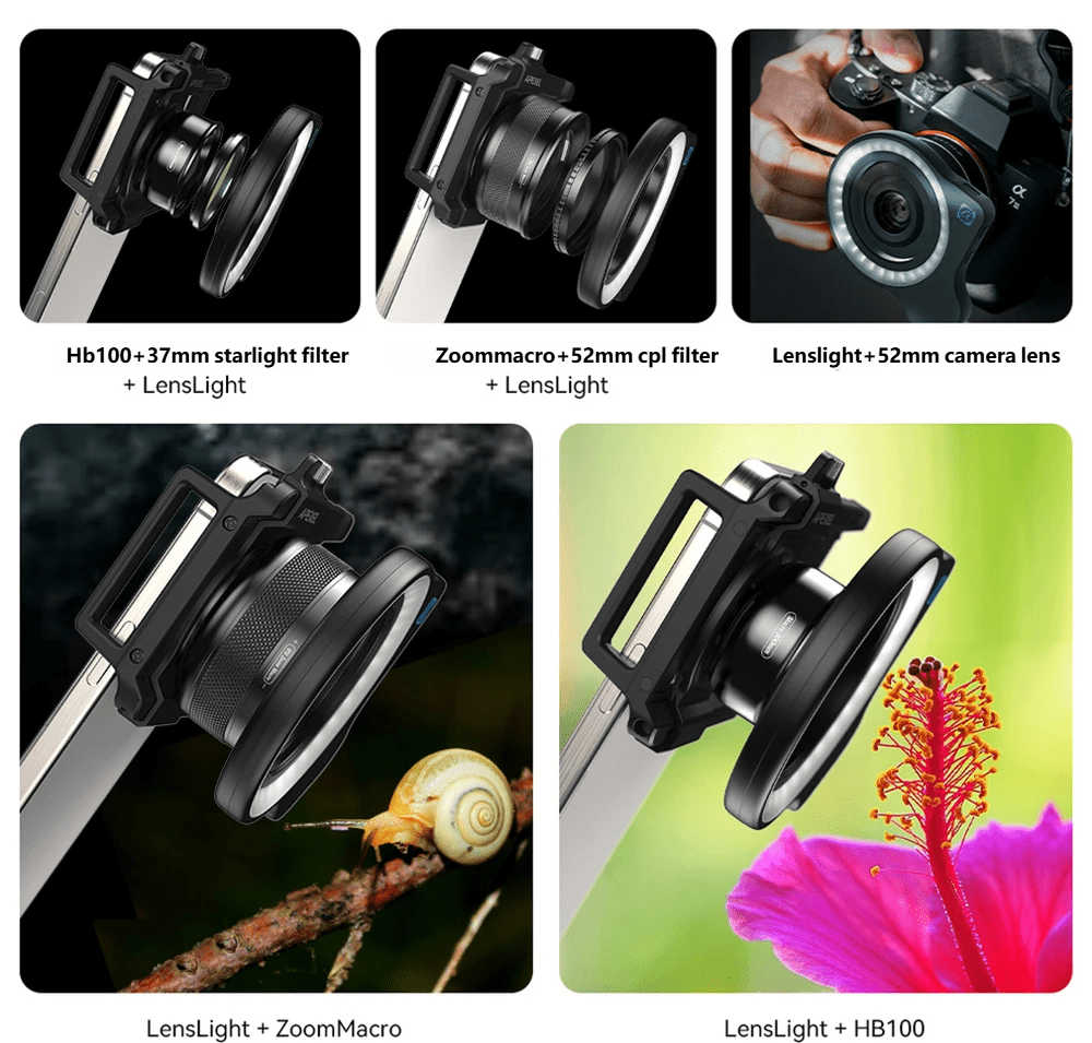 Macro Lens Fill Light for 37mm+52mm Thread Portable Camera Phone Lens Ring Light with High Power 32 LED/CRI 95+/ 45 Light Modes Lens Attachments for All 37mm+52mm Phone Lens/Filter/Camera Lens