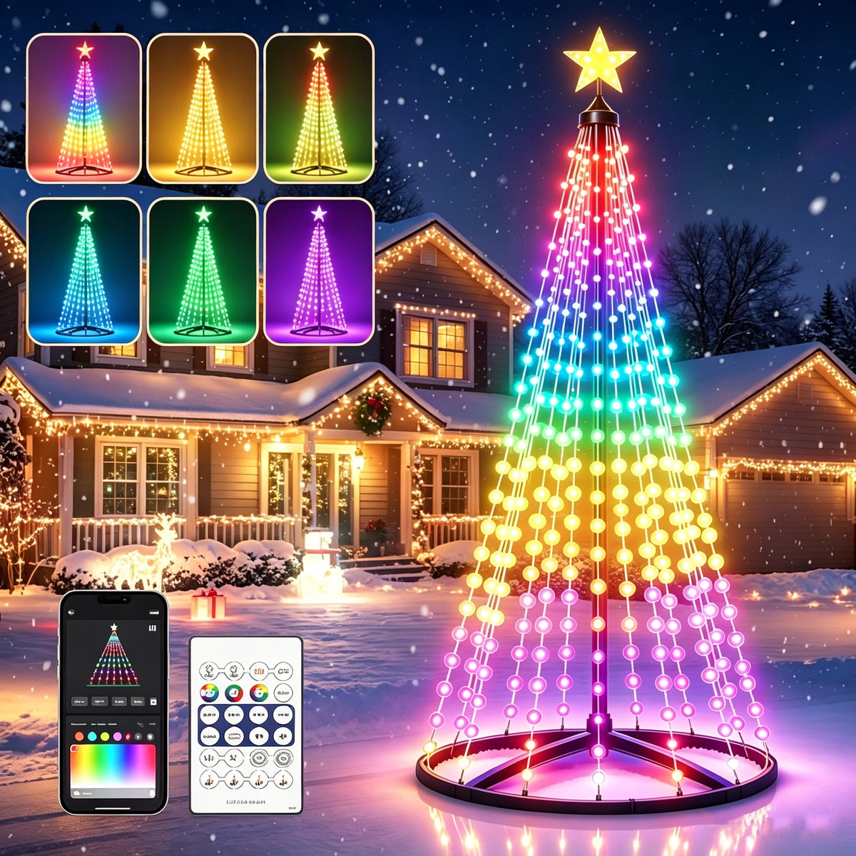5FT Smart Christmas Tree Light IP65 RGB Christmas LED Lights 16 Mil Color Changing APP & Remote Control Music Sync Timer Group Control String Lights Xmas Decor Patio Beach Pool Cruise Party Gift