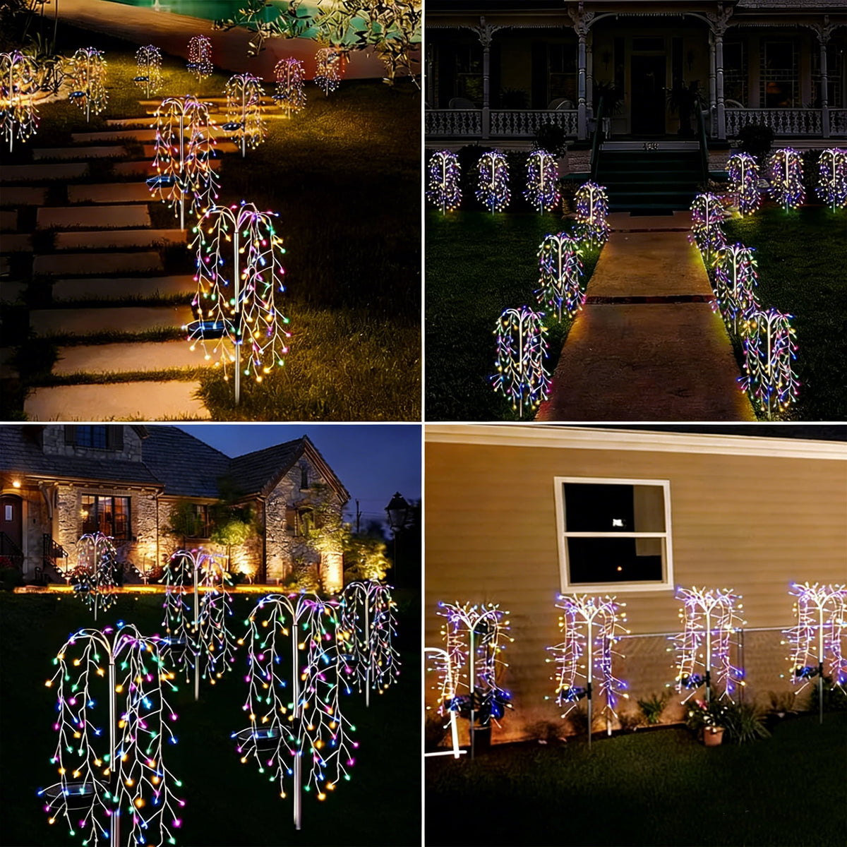 Solar Garden RGB Lights 240 LED Firework Lights Color Christmas Garden Light with Twinkling 2 Pack Fairy Swaying Landscape Light Outdoor Waterproof Path Light for Garden Yard Party Decoration Gifts