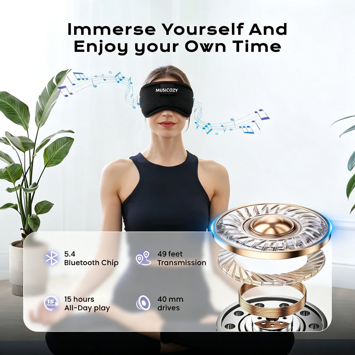 MUSICOZY Sleep Headphones Bluetooth 5.4 Headband Sleeping Eye Mask for Mom Women Men Wireless Music Earbuds Earphones for Side Sleepers Built-in HD Speakers Cool Gadgets Office Travel Meditation Gift