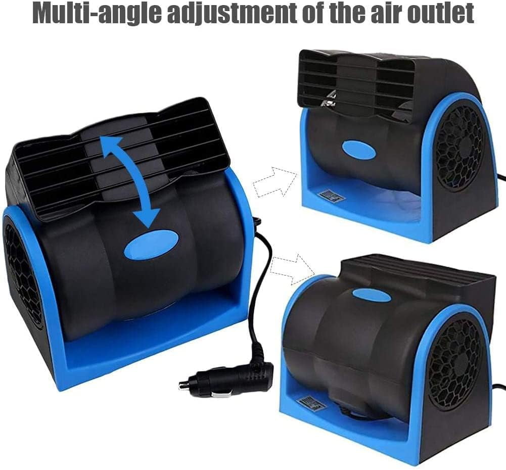 12V Car Dash Fan No Leaf Quiet Cooling Powerful RV Ventilation Squirrel Cage 2 Speed Electric Air Conditioner with Cigarette Lighter Plug for Auto SUV Vehicle Van