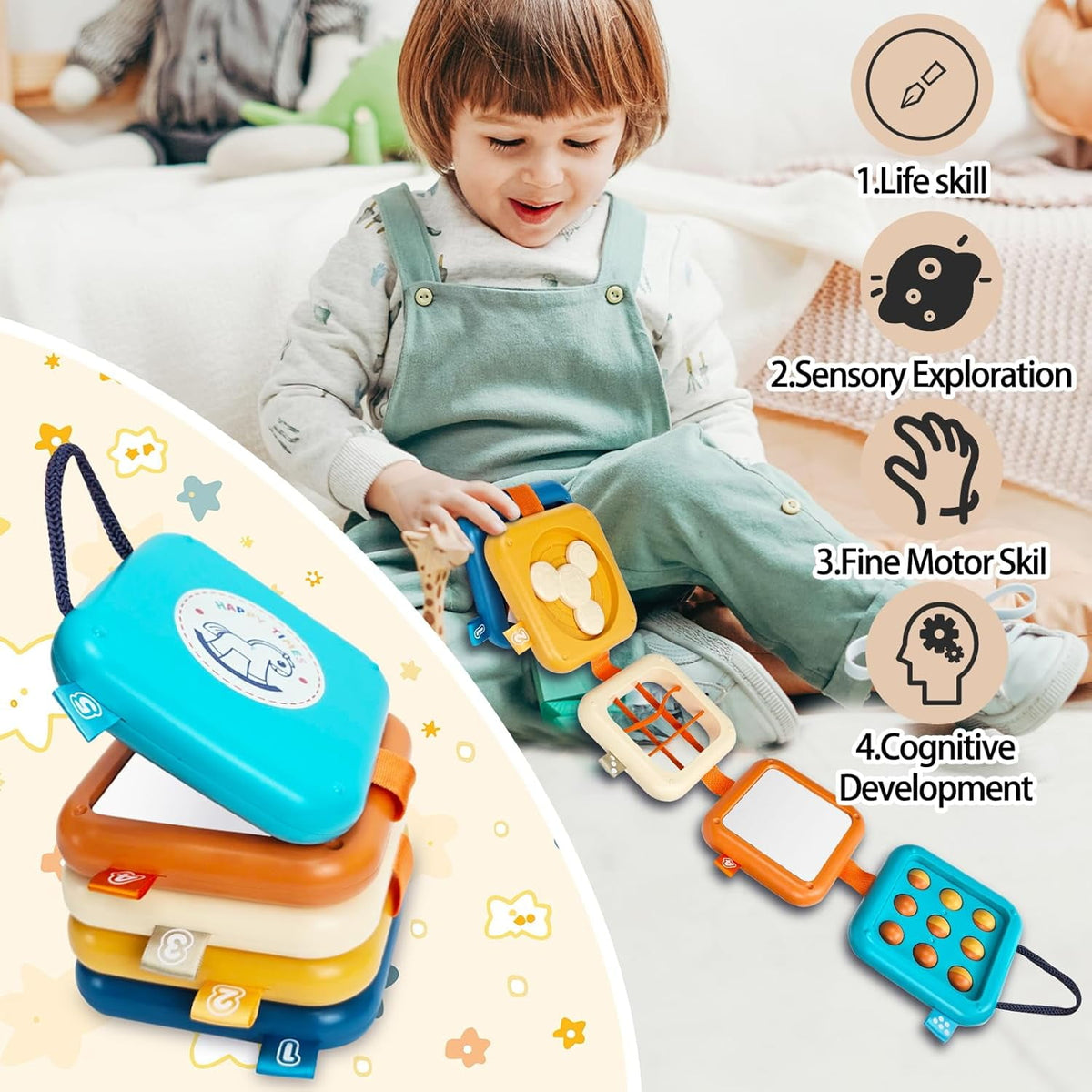 CEDQ Baby Busy Board Toys for 1 Year Old Montessori Toys for 1 Year Old 8 in1 Travel Sensory Toys Toddler Learning Toys ctivities Busy Cube Birthday Gifts for Boy Girl My First Montessori Busy Board