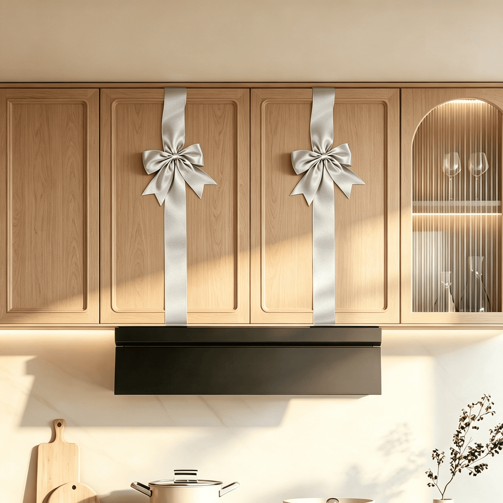 6 Pcs Large Christmas Cabinet Bows 8x40 Christmas Silver Ribbon Easy to Install on Cabinet Door Christmas Wreath Tree Bow Festival Decorations for Home Fireplace Door Holiday Party Wedding Supplies