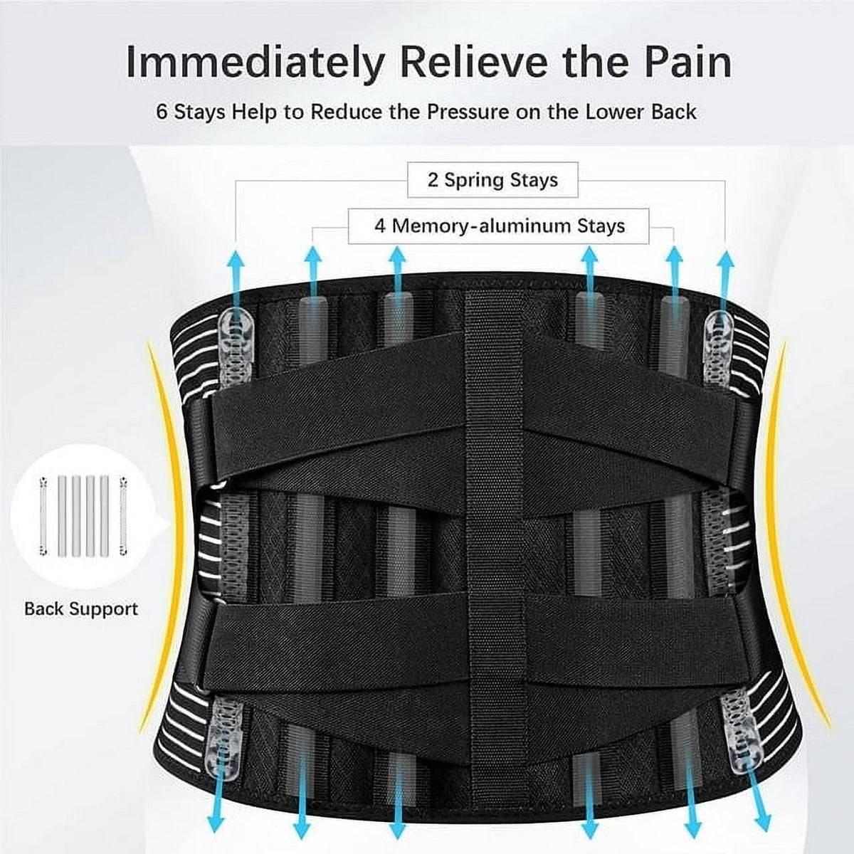 Back Braces for Lower Back Pain Relief with 6 Stays Breathable Back Support Belt for Men/Women for work Anti-skid lumbar support belt with 16-hole Mesh for sciatica(L)