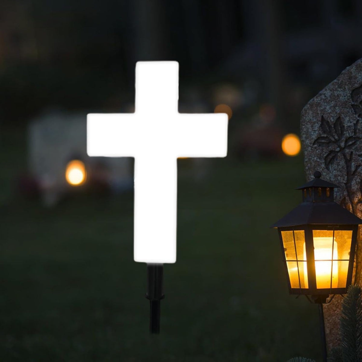 XEAZON Solar Cross Grave Garden Stake Outdoor Lights Solar Cross for Cemetery Solar Powered Cross Lights Stake LED Jesus Halloween Cross Light Decoration Garden Cross Marker for Yards Gardens Patio