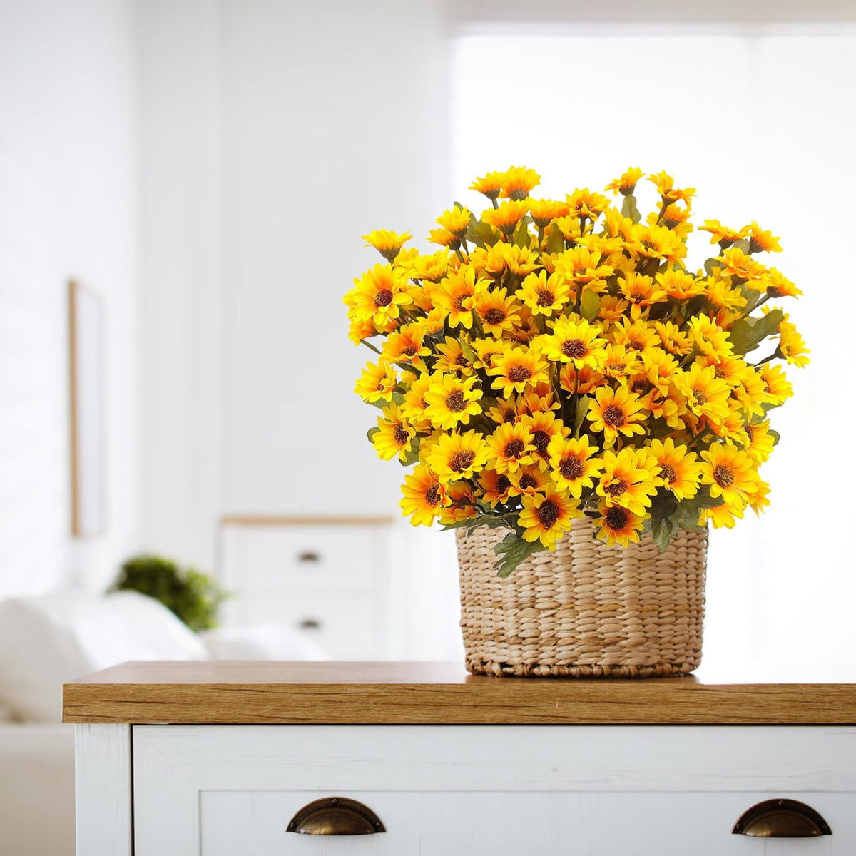 5-Pack Artificial Fall Flowers Fake Lifelike Mums for Outdoors UV Resistant Silk Daisy Floral Faux Mum Plants Fake Bushes for Year-Round Porch Garden Yard Porch Patio Decor Home Decor Indoor Outside