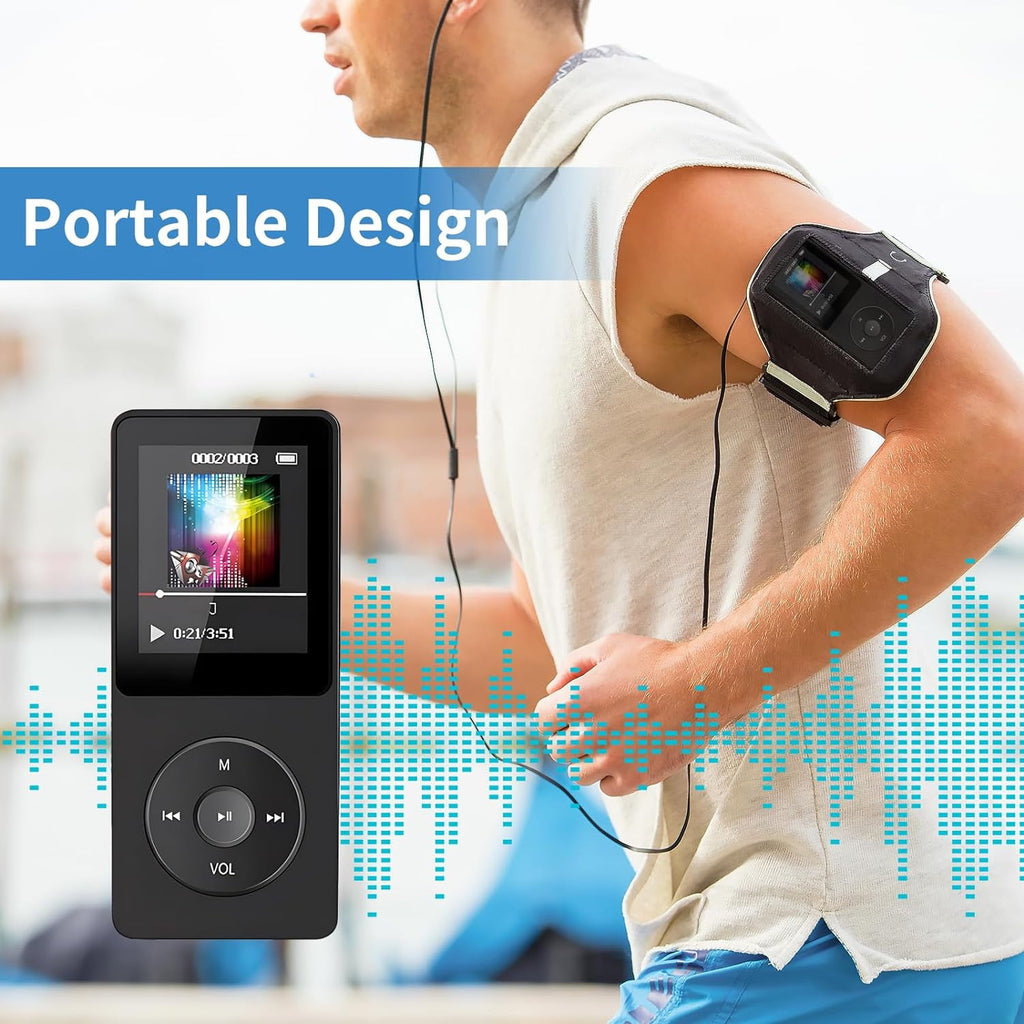 MP3 Player Music Player with 64GB Micro SD Card Earphone Build-in Speaker/Photo/Video Play/FM Radio/Voice Recorder/E-Book Reader Supports up to 128GB for Kids Running Walking