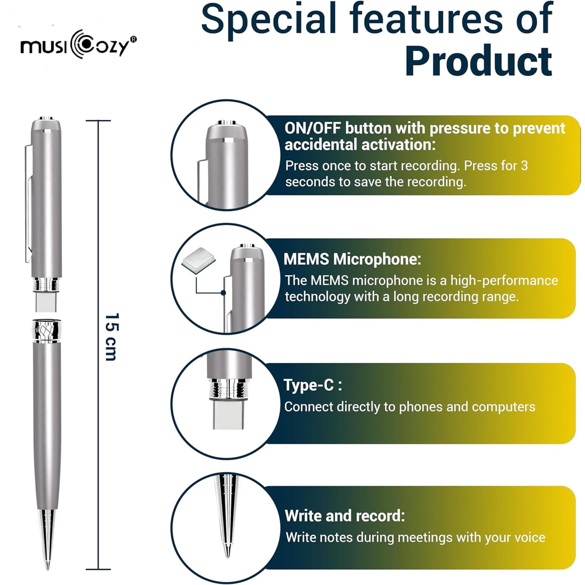 64GB Digital Voice Recorder Pen-Mini Audio Recording Device for Meetings-Portable Dictaphone Microphone Professional Audio Recorder for Lecture/Meeting/Course Audio Recorder Transfer File to Computer