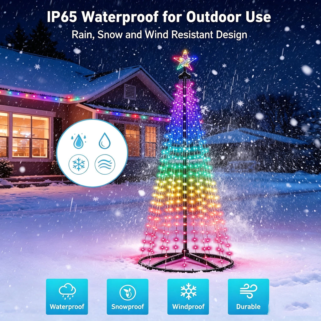 6FT Smart Christmas Tree Light IP65 RGB Christmas LED Lights 16 Mil Color Changing APP & Remote Control Music Sync Timer Group Control String Lights Xmas Decor Patio Beach Pool Cruise Party Gift