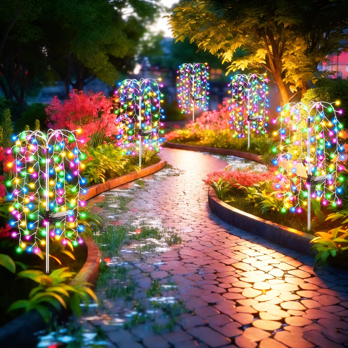Solar Garden Warm Lights 240 LED Firework Lights Color Christmas Garden Light with Twinkling 2 Pack Fairy Swaying Landscape Light Outdoor Waterproof Path Light for Garden Yard Party Decoration Gifts