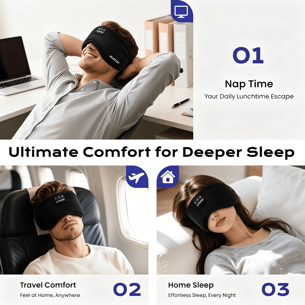 MUSICOZY Sleep Headphones Bluetooth 5.4 Headband Sleeping Eye Mask for Mom Women Men Wireless Music Earbuds Earphones for Side Sleepers Built-in HD Speakers Cool Gadgets Office Travel Meditation Gift