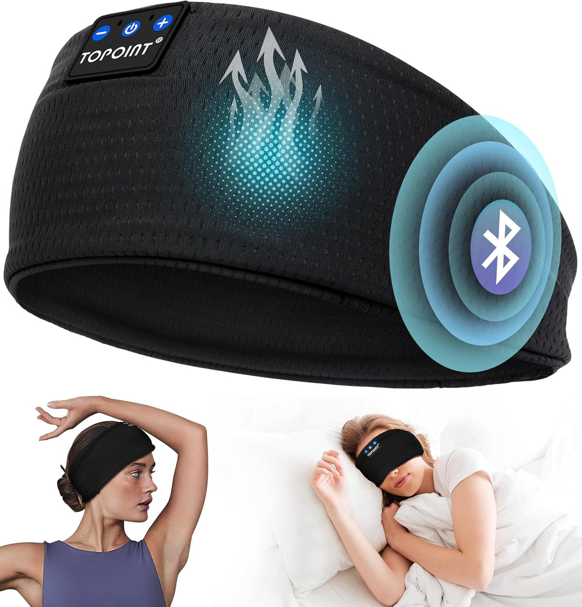 Sleep Headphones Headband Bluetooth 5.4  TOPOINT Sports Headband Earphones Sleeping Bluetooth Wireless with USB C for Women Men Sports Gifts Workout Jogging Yoga Insomnia Air Travel Meditation