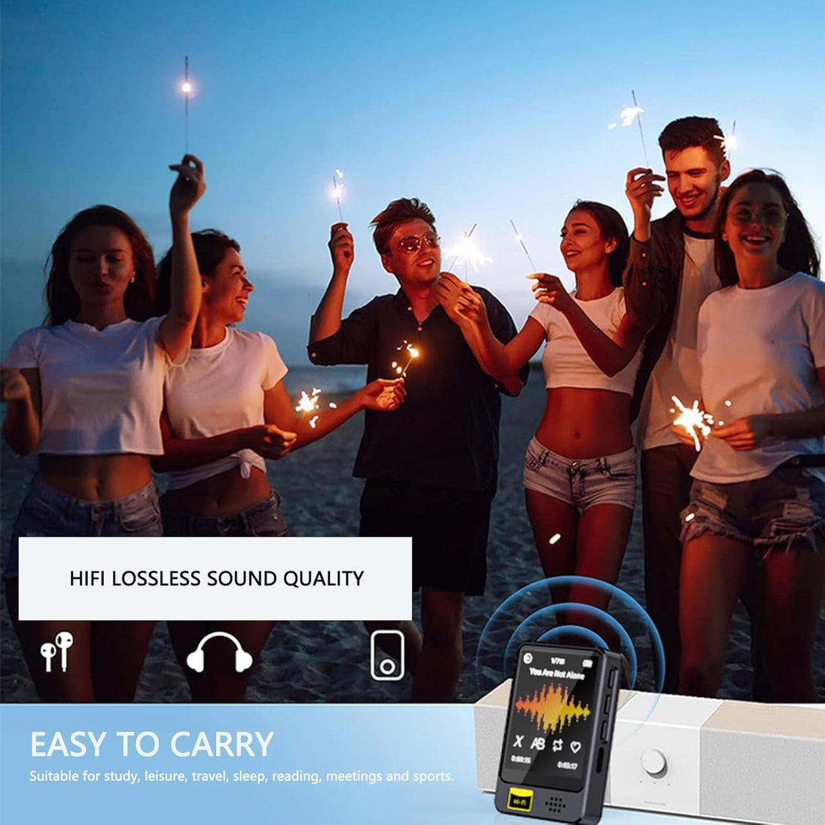 MUSICOZY MP3 Player with Bluetooth 32GB Music Player with Built-in HD Speaker Calendar Alarm Clock Touch Screen FM Radio Voice Recorder Hifi Sound E-Book function MP3 MP4 Player with Earphones