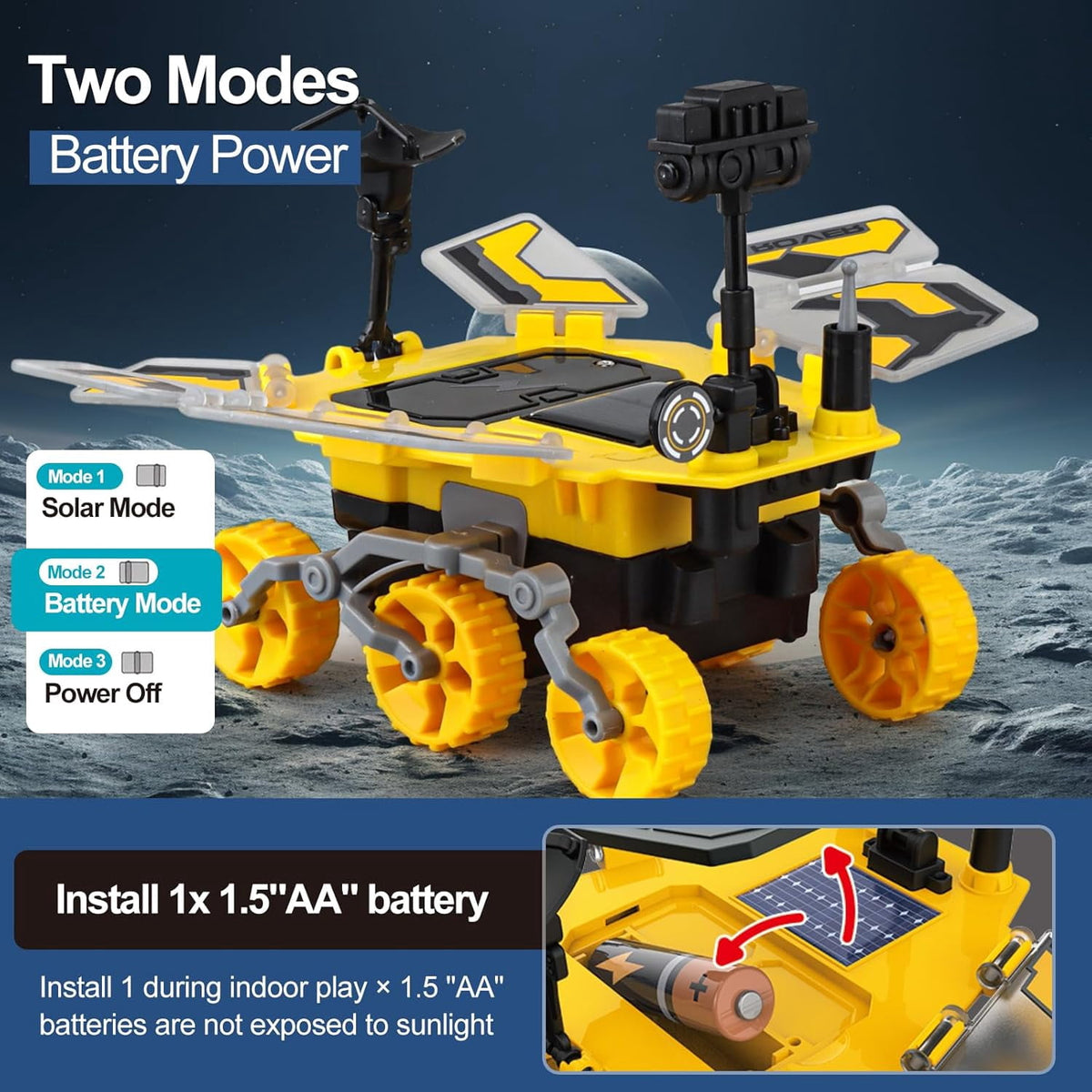 CEDQ Solar Robot Kit-Mars Rover STEM Educational Toys for Boys Ages 8-12 Kids Space Toys DIY Science Kit with Two Energy Modes Explore Solar Energy Toys as Birthday Gifts for 8 9 10 11 12 Years Old