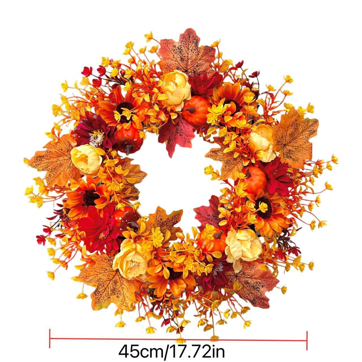 Fall Wreath Thanksgiving Decorations - 18inch Fall Wreath with Pumpkin Maple Leaf for Front Door - Autumn Wreath Artificial Wreaths with Flower for Thanksgiving Halloween Harvest Festival Home Decor
