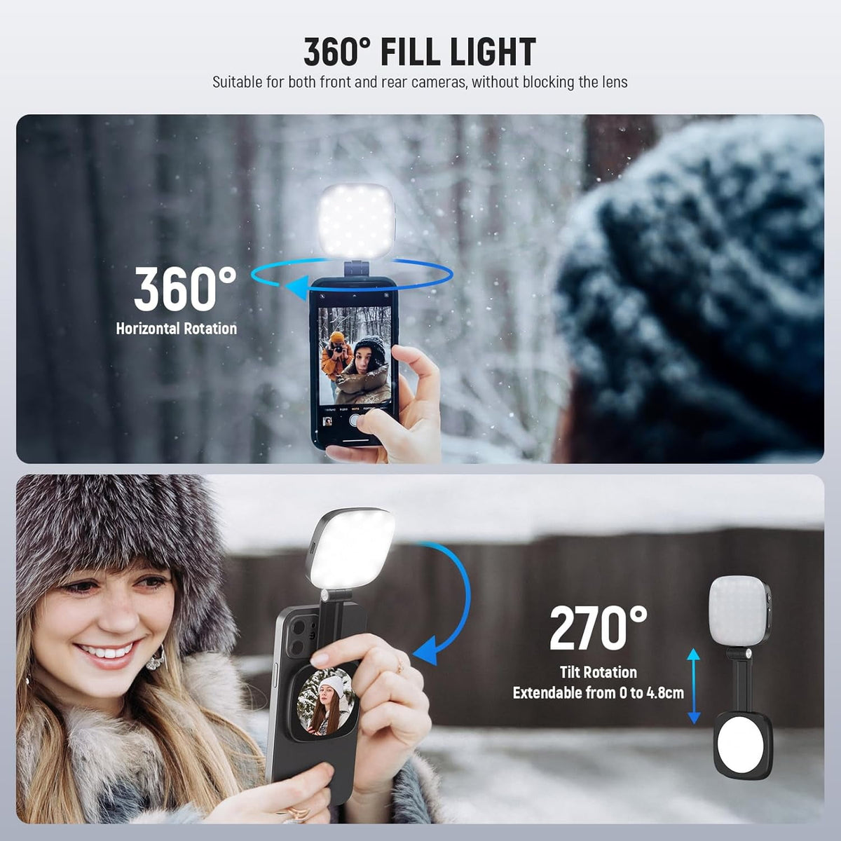 Magnetic Selfie Light for iPhone Instant Attachment for MagSafe CRI95 700lx/0.3m Folding LED Phone Fill Ring Lighting Phone Light with a Mirror for Zoom Makeup Photography Recording Video Conference