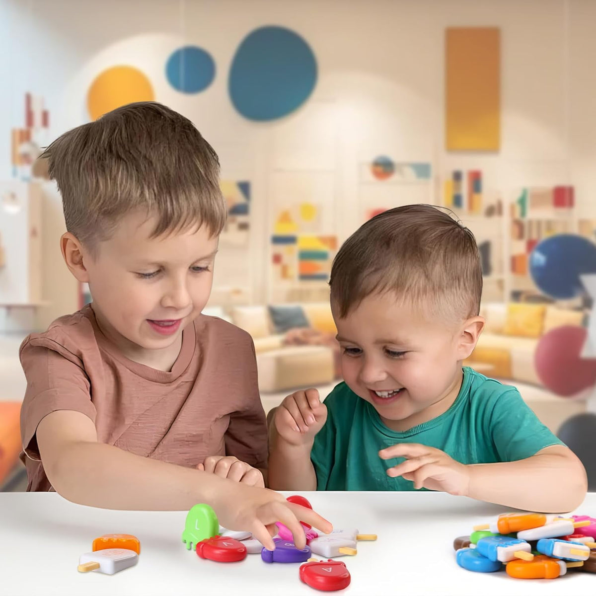CEDQ ABC Alphabet Learning Toys for Baby 3 4 5 Alphabet Popsicles Animal Matching Toy Uppercase Lowercase Preschool Learning Activities Montessori Toys Back to School Gifts for Kids Ages 3+ 52 Pcs