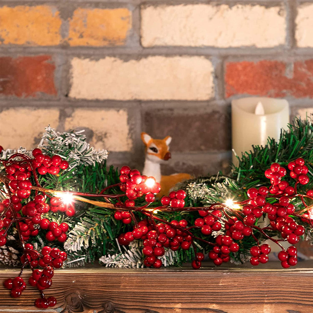 Christmas Red Berry String Garland Artificial Lighted Berry Garland for Home Xmas Winter Valentine s Day Holiday Fireplace Mantel Table Decorations Tree Decor 6 ft Xmas Decoration (1 Piece)