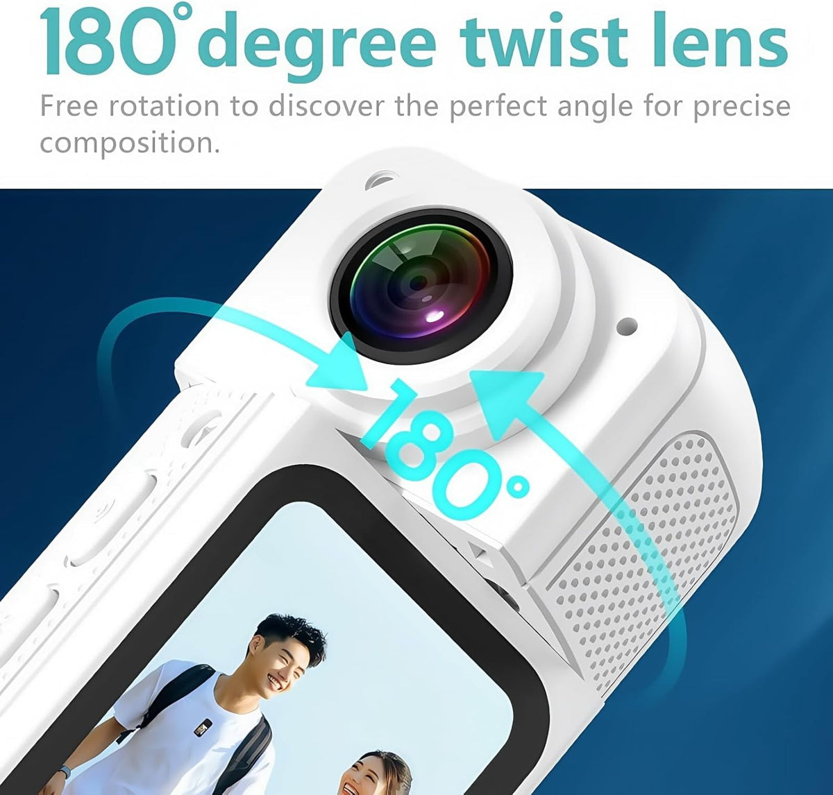 128GB FHD 1080P Mini Rotate Body Camera Wearable Action Body Cam Thumb Size Hands Free Recording Body Worn Camera Portable Camcorder Mount Anywhere for Work Travel Sport Pet Walking (White)