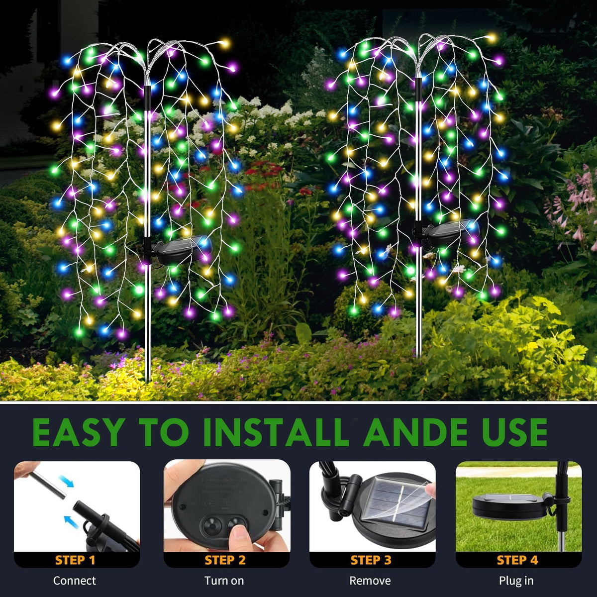 Solar Garden RGB Lights 240 LED Firework Lights Color Christmas Garden Light with Twinkling 2 Pack Fairy Swaying Landscape Light Outdoor Waterproof Path Light for Garden Yard Party Decoration Gifts