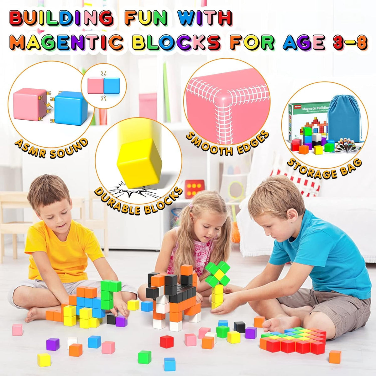 CEDQ Magnetic Blocks Toys Magnet Building Cubes for Toddlers Ages 3-5 54PCS STEM Baby Educational Sensory Autism Montessori Preschool Toys Gifts for Kids Ages 4-8 Year Old Boys and Girls